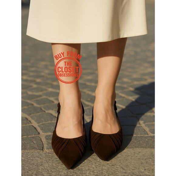 ZARA Velvet Slingback Kitten Heels NWT – Brown Ruched Pointed Toe, Size 7.5 - Picture 4 of 16